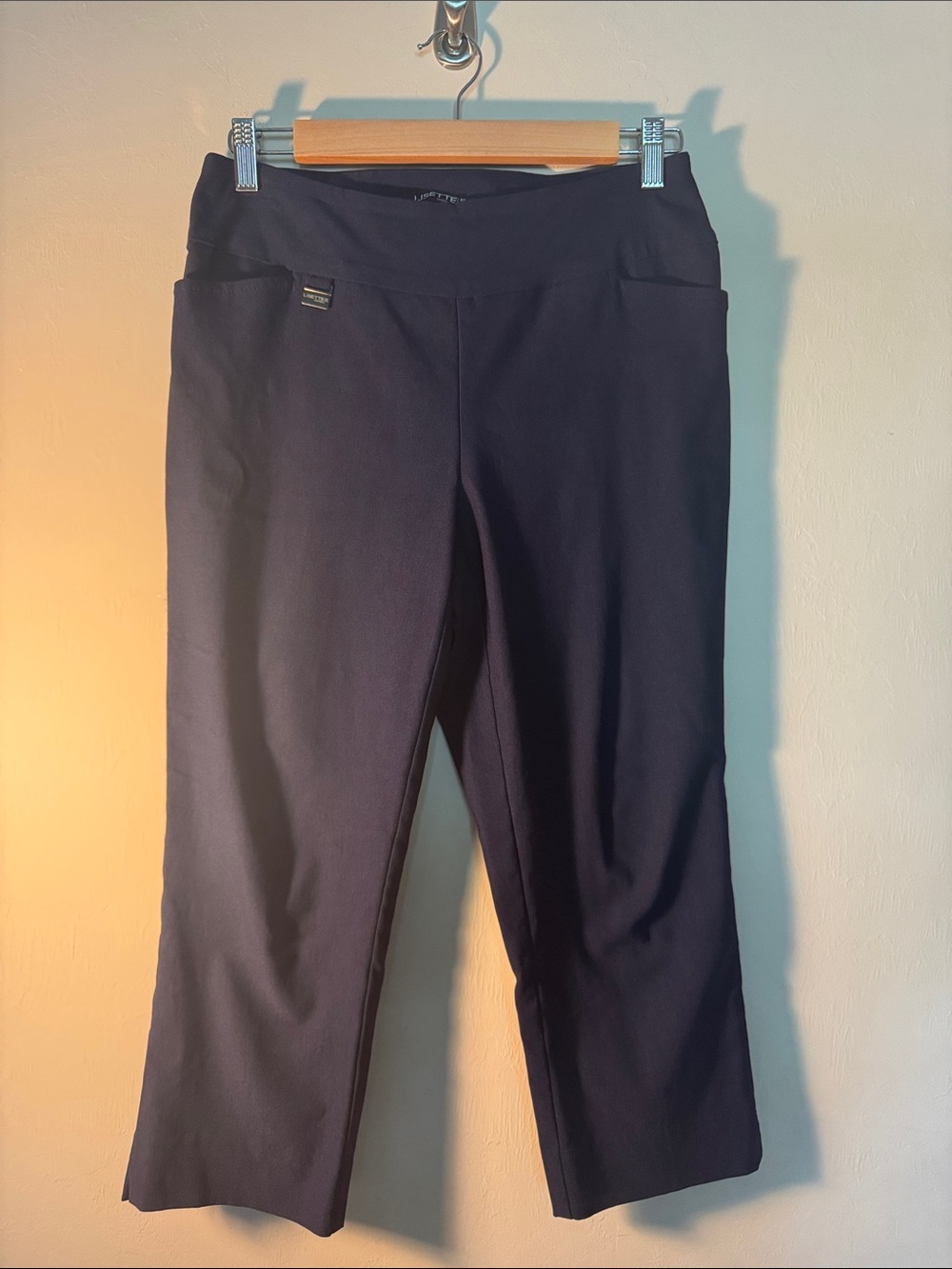LISETTE Navy Pull-On Wide Waistband Capri